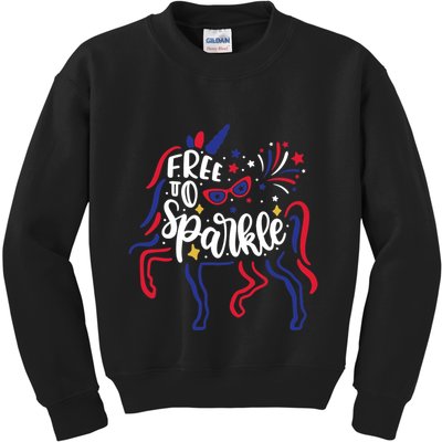 Free to Sparkle Patriotic Unicorn 4th of July Girl Boy Wo Kids Sweatshirt
