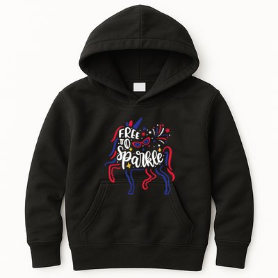 Free to Sparkle Patriotic Unicorn 4th of July Girl Boy Wo Kids Hoodie