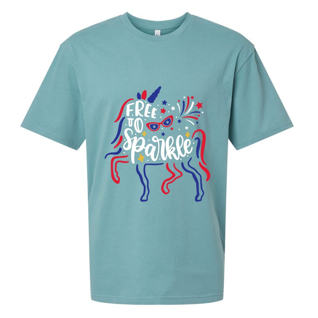 Free to Sparkle Patriotic Unicorn 4th of July Girl Boy Wo Sueded Cloud Jersey T-Shirt