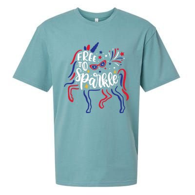 Free to Sparkle Patriotic Unicorn 4th of July Girl Boy Wo Sueded Cloud Jersey T-Shirt