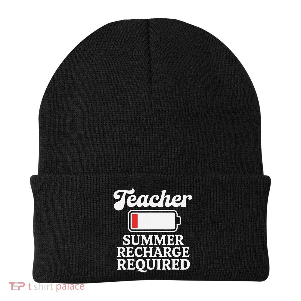 Funny Teacher Summer Recharge Required Low Battery Humor Knit Cap Winter Beanie