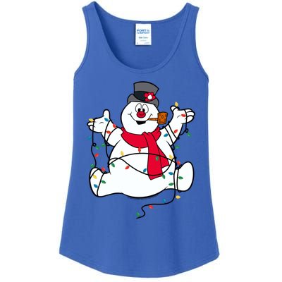 Frosty The Snow Christmas Lights Portrait Cute Gift Ladies Essential Tank