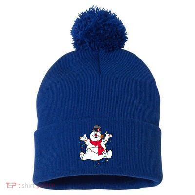 Frosty The Snow Christmas Lights Portrait Cute Gift Pom Pom 12in Knit Beanie