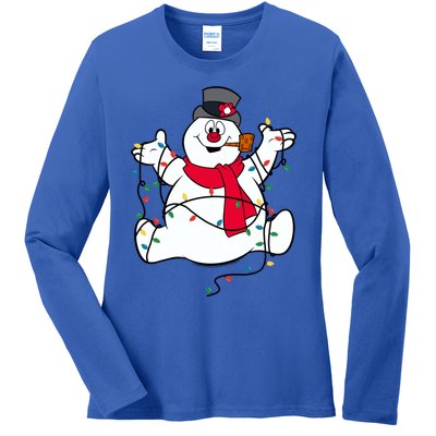 Frosty The Snow Christmas Lights Portrait Cute Gift Ladies Long Sleeve Shirt