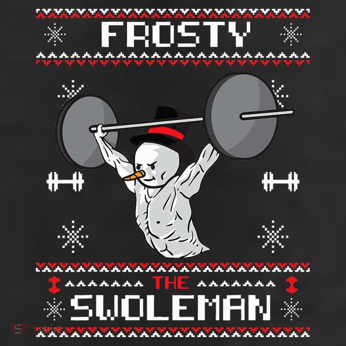 Frosty the Swoleman Ugly Christmas Sweater Funny Snowman Gym 7 Panel Mesh Trucker Snapback Hat