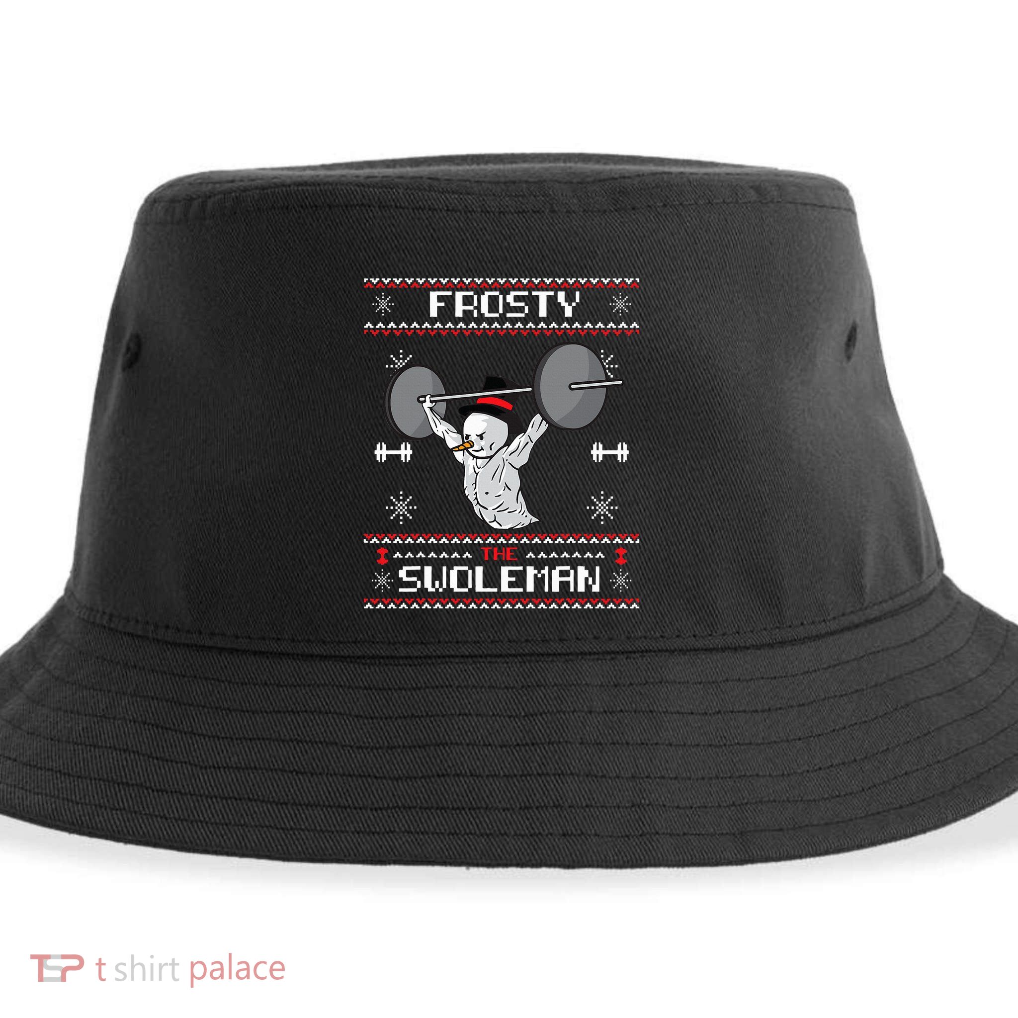 Frosty the Swoleman Ugly Christmas Sweater Funny Snowman Gym Sustainable Bucket Hat