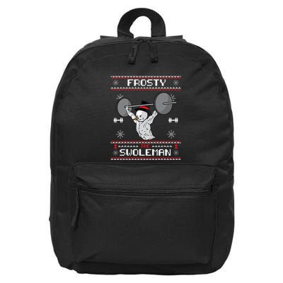 Frosty the Swoleman Ugly Christmas Sweater Funny Snowman Gym 16 in Basic Backpack