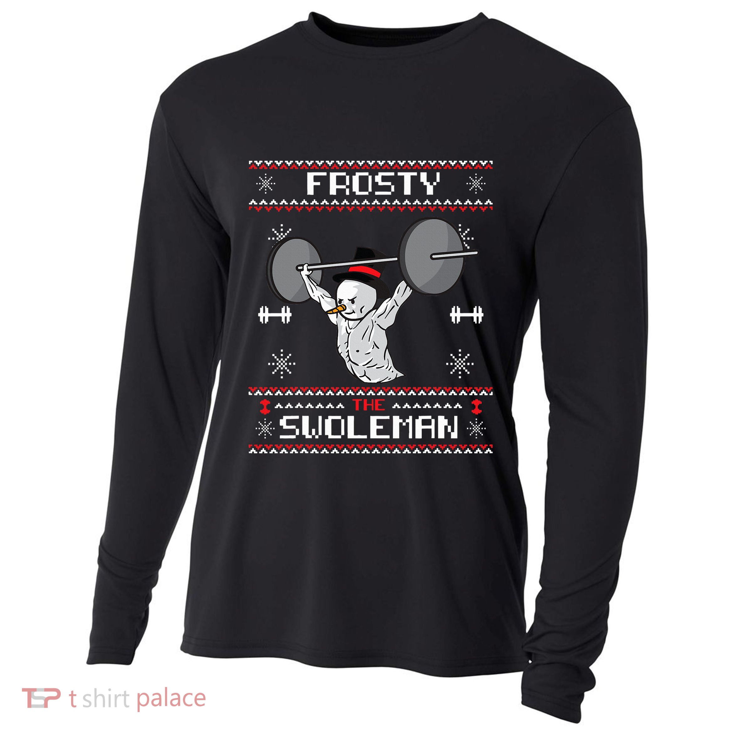 Frosty the Swoleman Ugly Christmas Sweater Funny Snowman Gym Cooling Performance Long Sleeve Crew