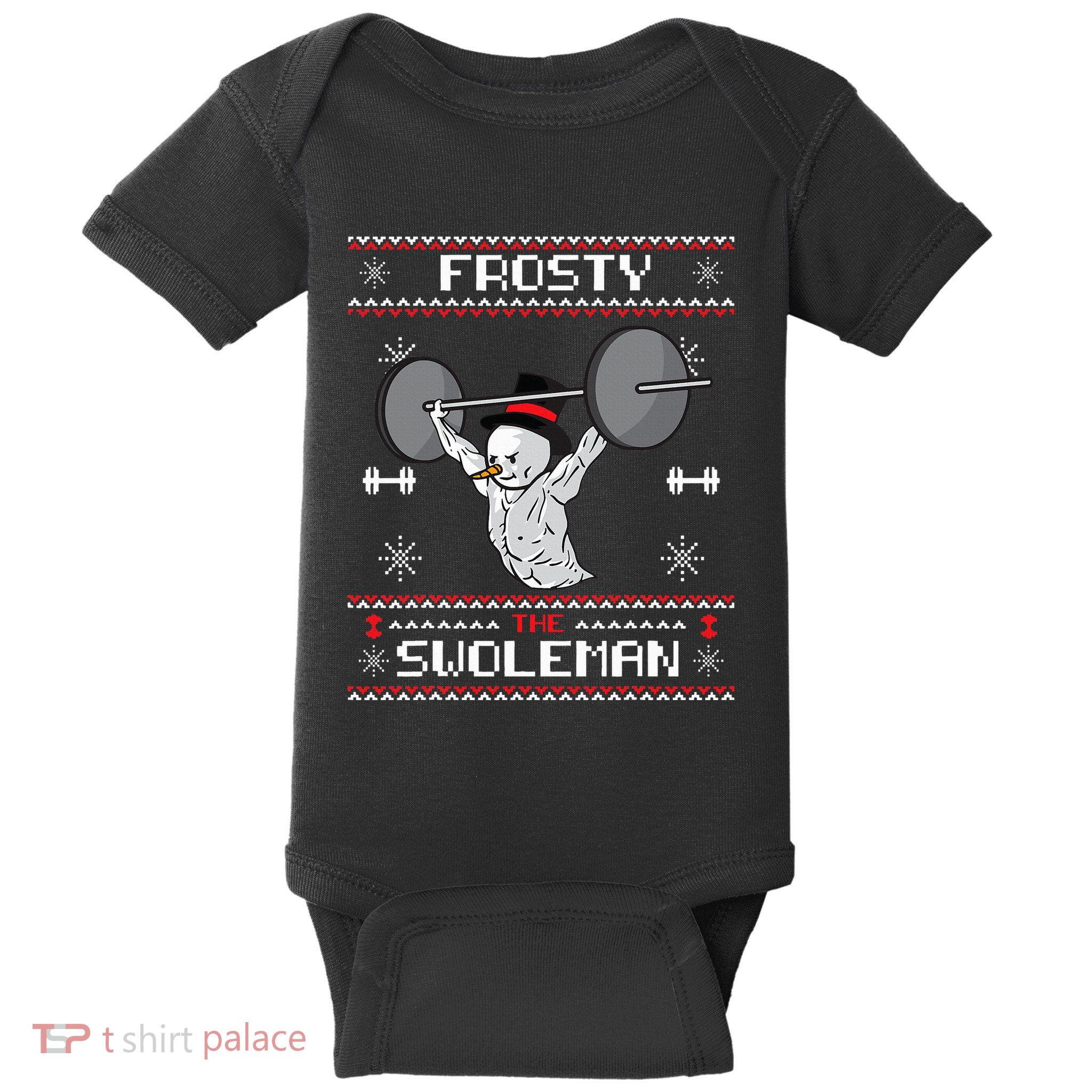 Frosty the Swoleman Ugly Christmas Sweater Funny Snowman Gym Baby Bodysuit