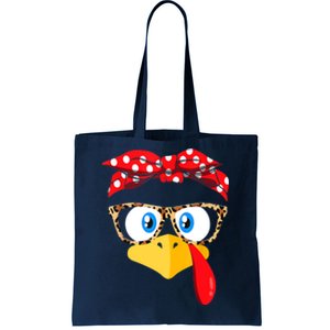 Funny Thanksgiving Strong Girl Turkey Face Leopard Print Glasses Tote Bag