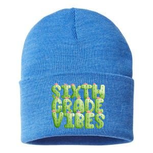 Friday Teacher Sixth 6Th Grade Level Cactus Vibes Boho Team Gift Sustainable Knit Beanie