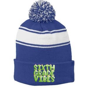 Friday Teacher Sixth 6Th Grade Level Cactus Vibes Boho Team Gift Stripe Pom Pom Beanie