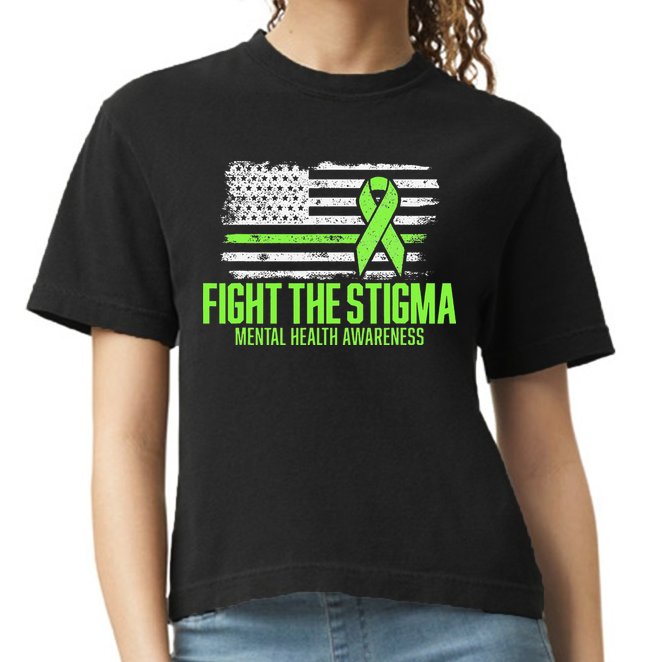Fight the Stigma American Flag Mental Health Awareness Comfort Colors Boxy T-Shirt