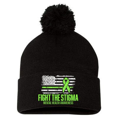 Fight the Stigma American Flag Mental Health Awareness Pom Pom 12in Knit Beanie