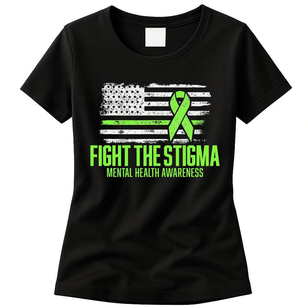 Fight the Stigma American Flag Mental Health Awareness Womens T-Shirt