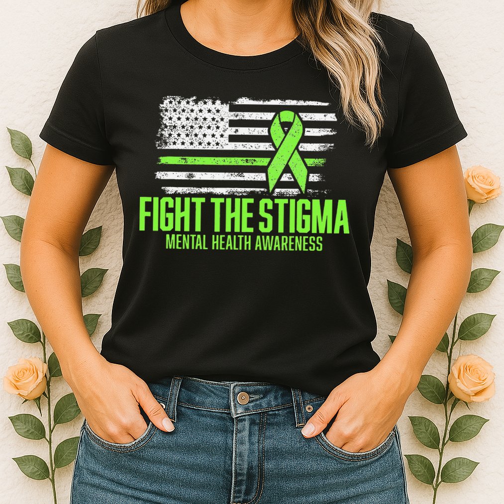 Fight the Stigma American Flag Mental Health Awareness Womens T-Shirt