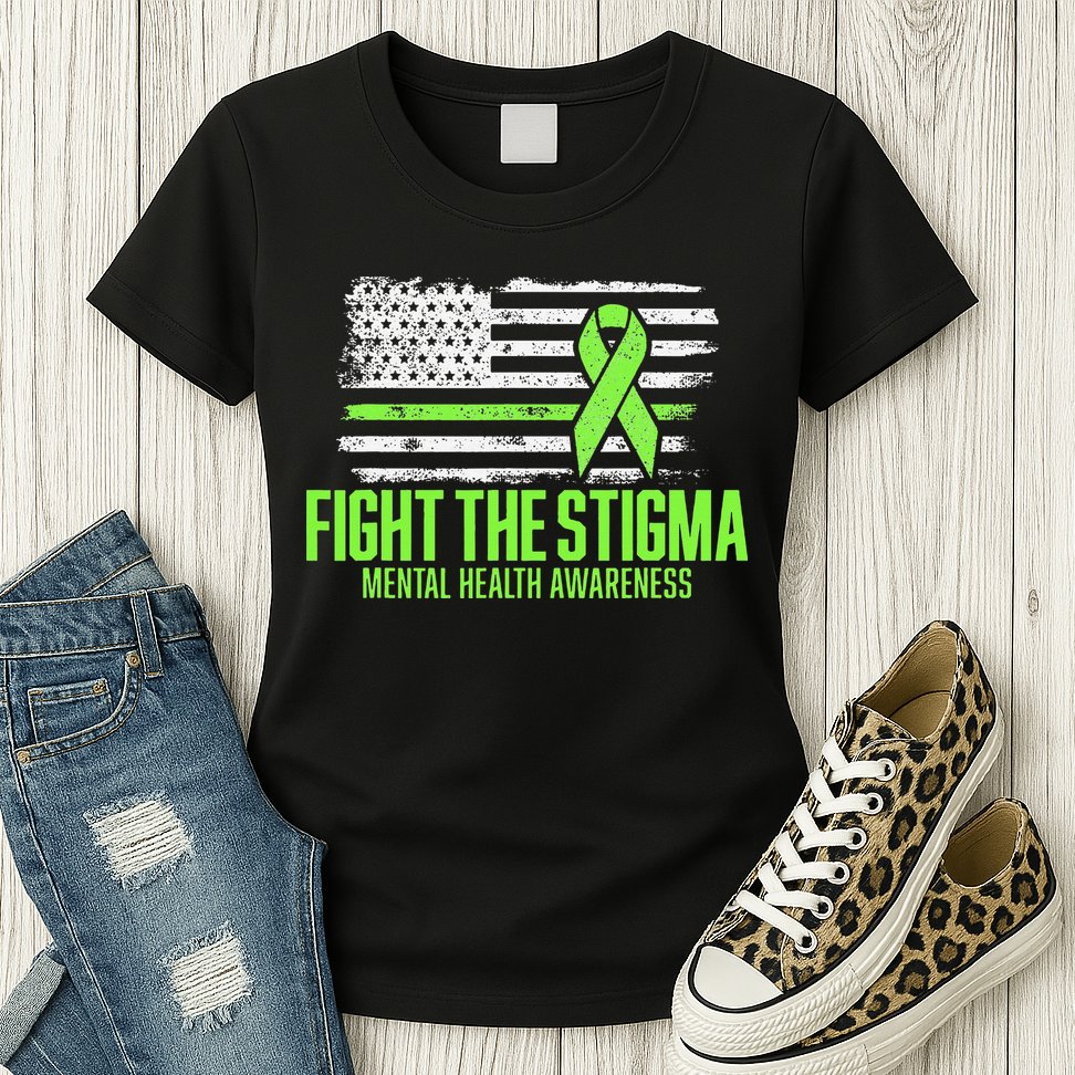 Fight the Stigma American Flag Mental Health Awareness Womens T-Shirt