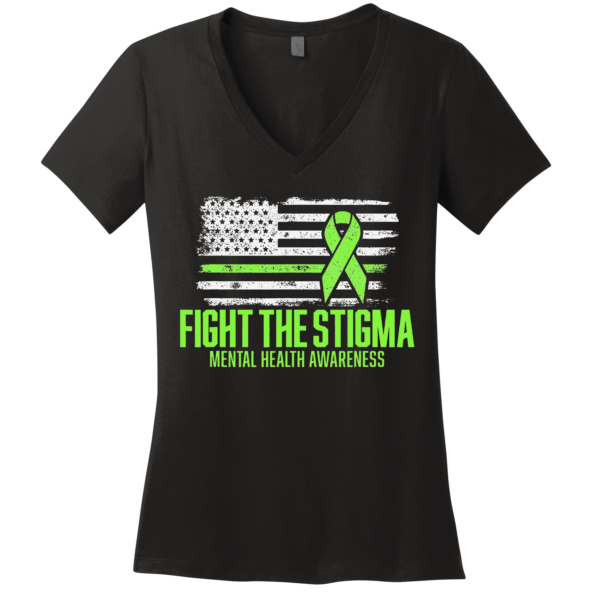 Fight the Stigma American Flag Mental Health Awareness Women's V-Neck T-Shirt