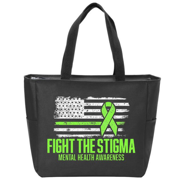 Fight the Stigma American Flag Mental Health Awareness Zip Tote Bag