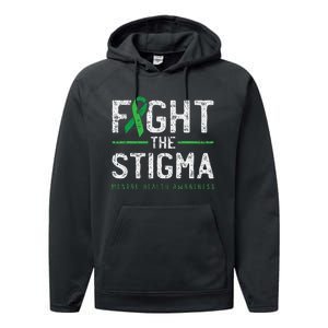 Fight The Stigma Mental Health Awareness Green Ribbon Performance Fleece Hoodie