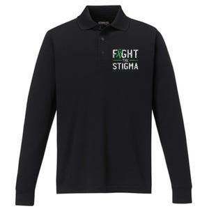 Fight The Stigma Mental Health Awareness Green Ribbon Performance Long Sleeve Polo