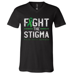 Fight The Stigma Mental Health Awareness Green Ribbon V-Neck T-Shirt