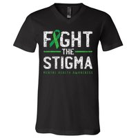 Fight The Stigma Mental Health Awareness Green Ribbon V-Neck T-Shirt