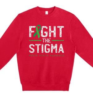 Fight The Stigma Mental Health Awareness Green Ribbon Premium Crewneck Sweatshirt