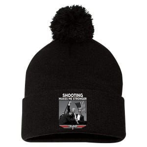 Funny Trump Shooting 2024 Trump Shooting Makes Me Stronger Shooting Pom Pom 12in Knit Beanie