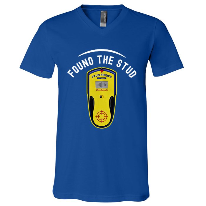 Found The Stud Dad Joke Handy Tools Funny Stud Finder Gift V-Neck T-Shirt