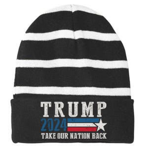 Free Trump Supporters Pro Trump 2024 Take Our Nation Back Republican Striped Beanie with Solid Band