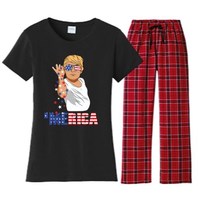 Funny Trump Salt Merica Freedom 4th Of July Gifts Tank Top Women's Flannel Pajama Set