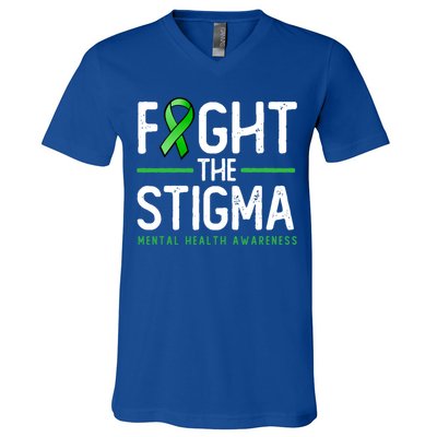 Fight The Stigma Gift Green Ribbon Tee Tal Health Awareness Great Gift V-Neck T-Shirt