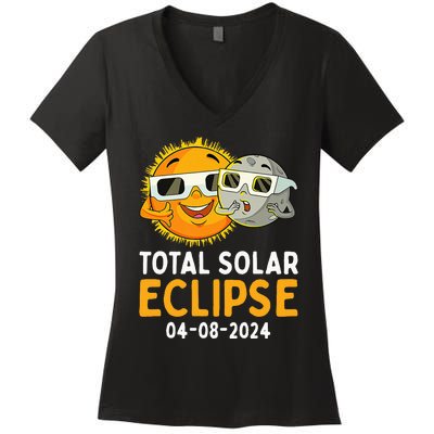 Funny Total Solar Eclipse April 8 2024 Women's V-Neck T-Shirt