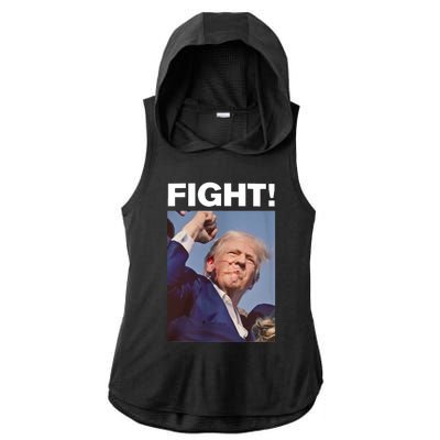 Fight! Trump Shot Trump Rally Fight For America Ladies PosiCharge Tri-Blend Wicking Draft Hoodie Tank