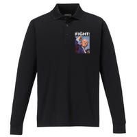 Fight! Trump Shot Trump Rally Fight For America Performance Long Sleeve Polo