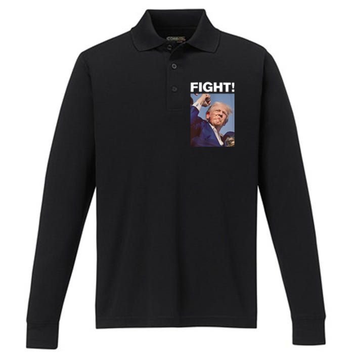 Fight! Trump Shot Trump Rally Fight For America Performance Long Sleeve Polo