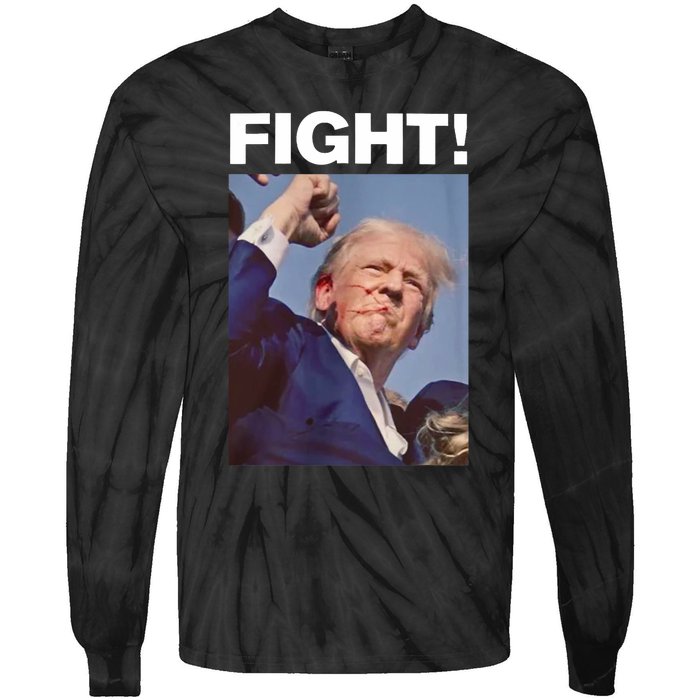 Fight! Trump Shot Trump Rally Fight For America Tie-Dye Long Sleeve Shirt