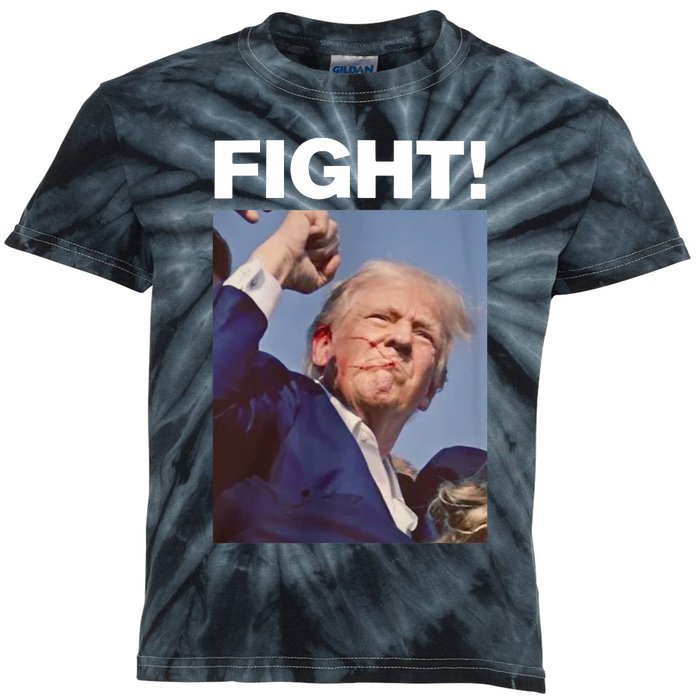 Fight! Trump Shot Trump Rally Fight For America Kids Tie-Dye T-Shirt