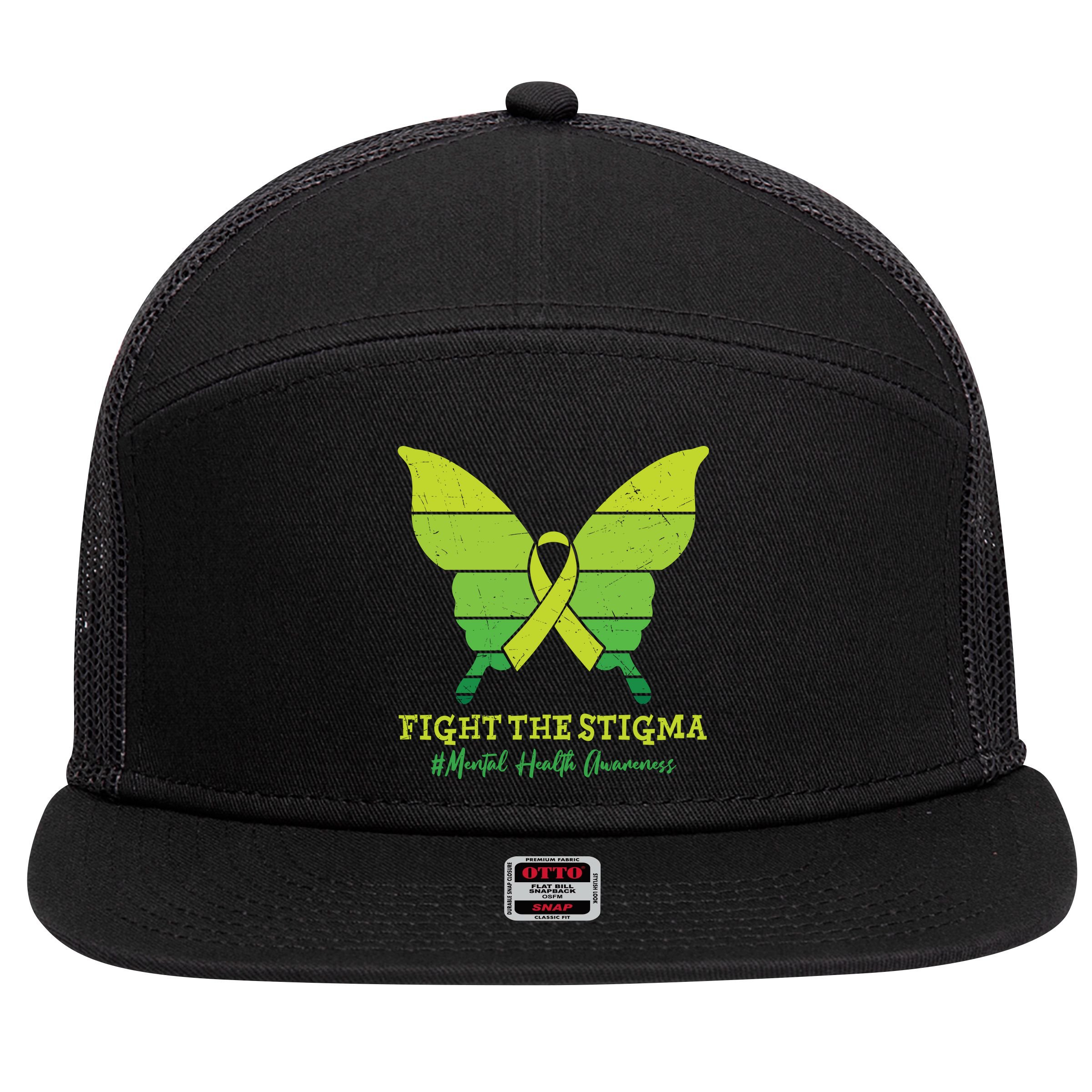 Fight The Stigma Mental Health Awareness 7 Panel Mesh Trucker Snapback Hat