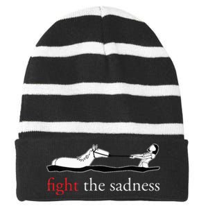 Fight The Sadness Horse A Girl Funny  Striped Beanie with Solid Band