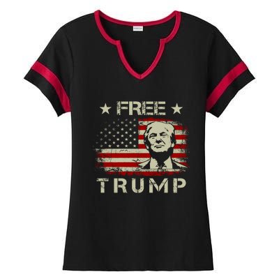 Free Trump Supporters Pro Trump American Flag Ladies Halftime Notch Neck Tee