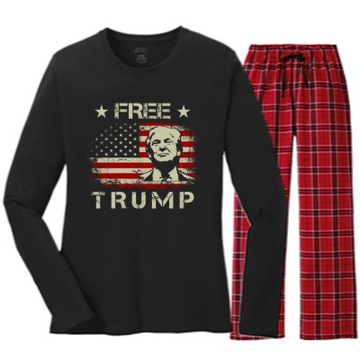 Free Trump Supporters Pro Trump American Flag Women's Long Sleeve Flannel Pajama Set 