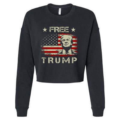 Free Trump Supporters Pro Trump American Flag Cropped Pullover Crew