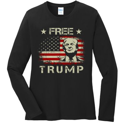 Free Trump Supporters Pro Trump American Flag Ladies Long Sleeve Shirt