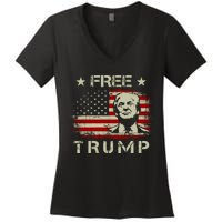 Free Trump Supporters Pro Trump American Flag Women's V-Neck T-Shirt