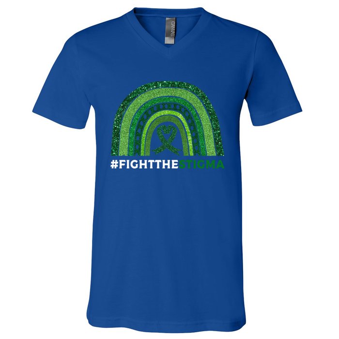 Fight The Stigma Green Ribbon Tal Health Awareness Cute Gift V-Neck T-Shirt