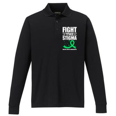 Fight The Stigma Tal Health Awareness Anxiety Anxious Gift Performance Long Sleeve Polo