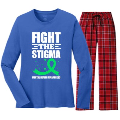 Fight The Stigma Tal Health Awareness Anxiety Anxious Gift Women's Long Sleeve Flannel Pajama Set 