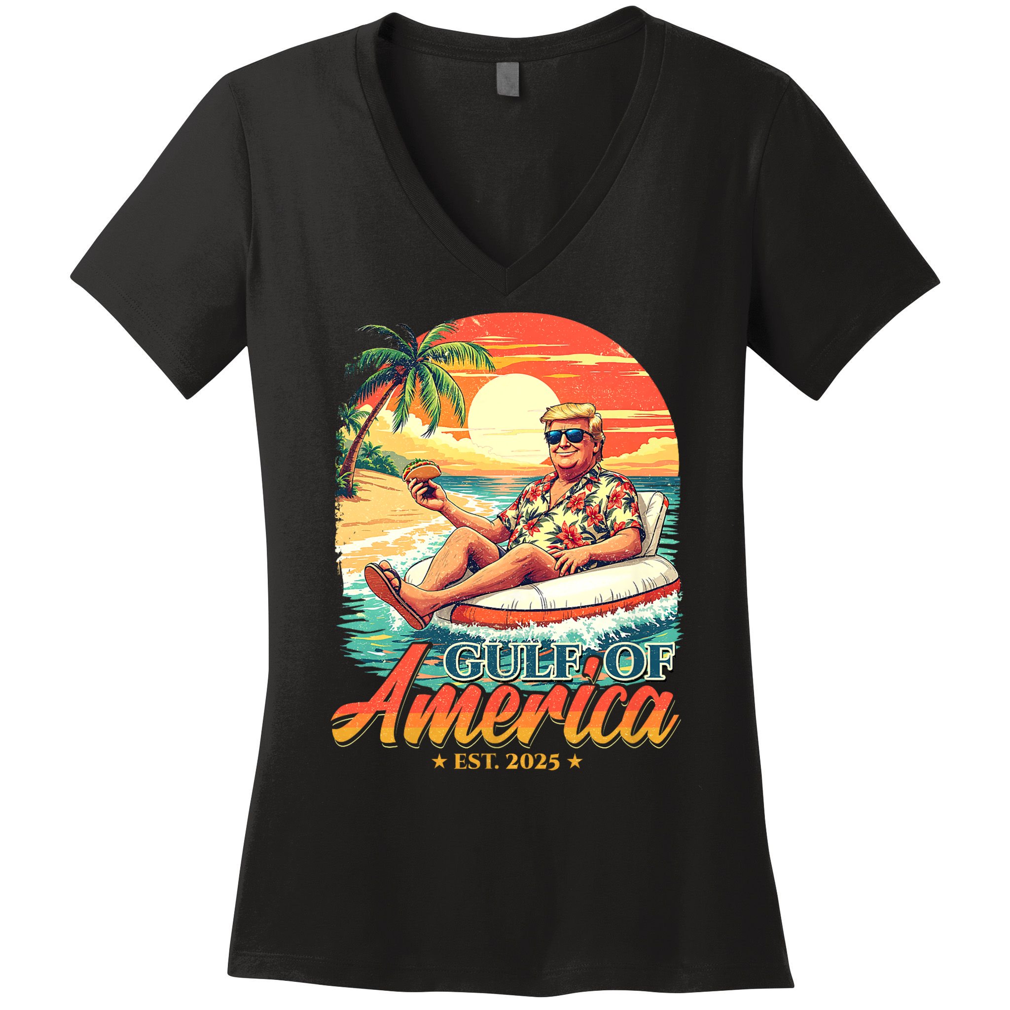 Funny Trump Shirt Gulf Of Us America Est 2025 Women's V-Neck T-Shirt
